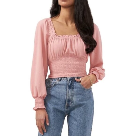 NWT 1. STATE Revolve Long Sleeve Smocked Blouse in Blush Sz. XL - Picture 4 of 5